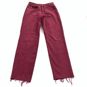 Vintage 90s Nada Nuff Straight Leg Unfinished Hem Jeans Medium Red Burgundy M